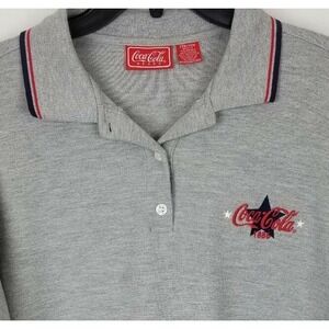 Coca Cola Womens 22W 24W Gray Embroidered Short Sleeve Coke Polo Shirt